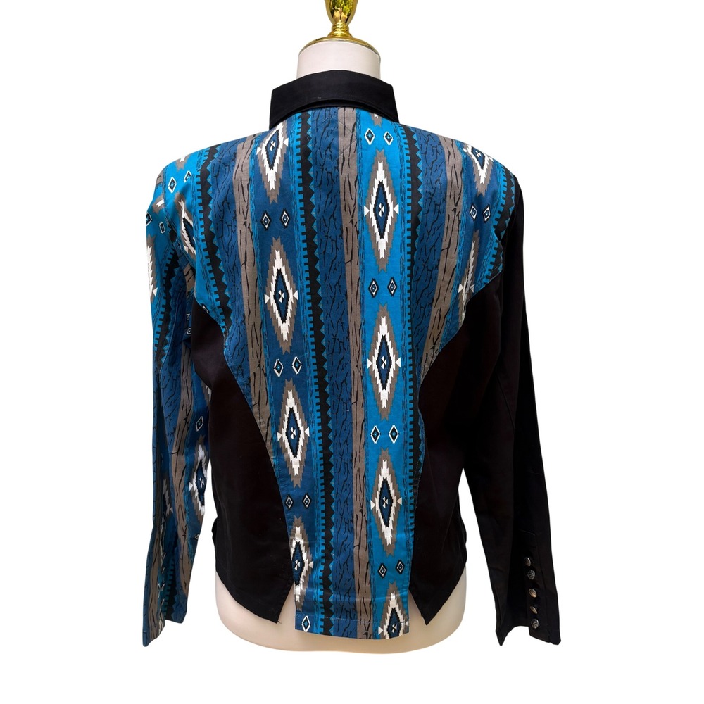Cumberland Outfitters Western Shirt L Blue Black Southwestern Point Hem Cowgirl - Picture 7 of 10